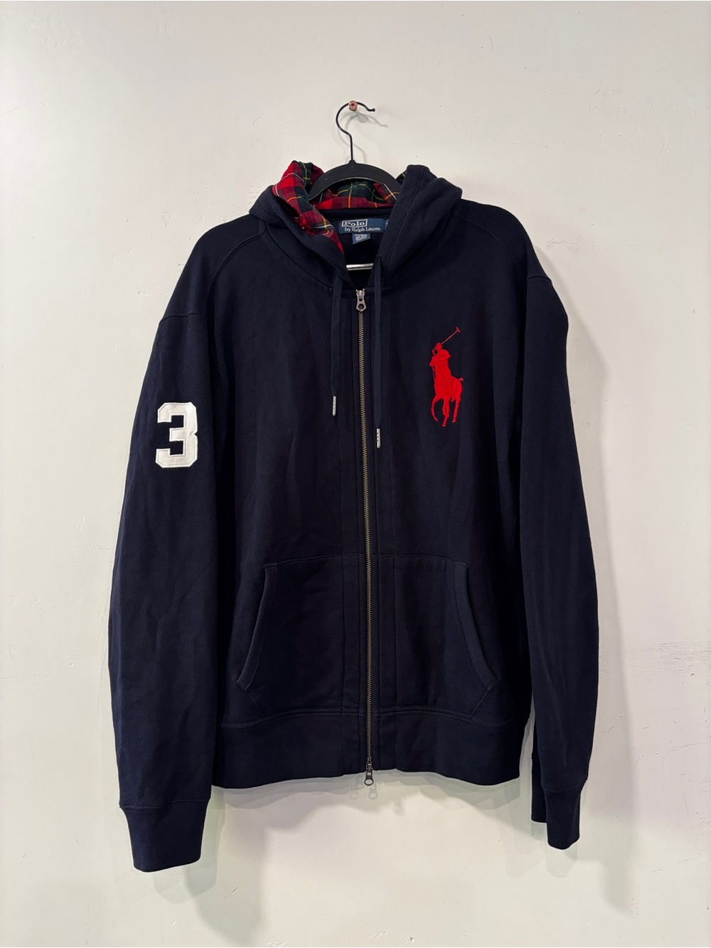 VTG Polo Ralph Lauren Rugby Hoodie Mens Size XL Blue Navy Big Pony Full Zip #3